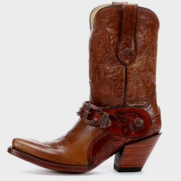 Corral Boots G1907 Ladies Golden Brown Tooled Leather Western Size 8 - Picture 5 of 14